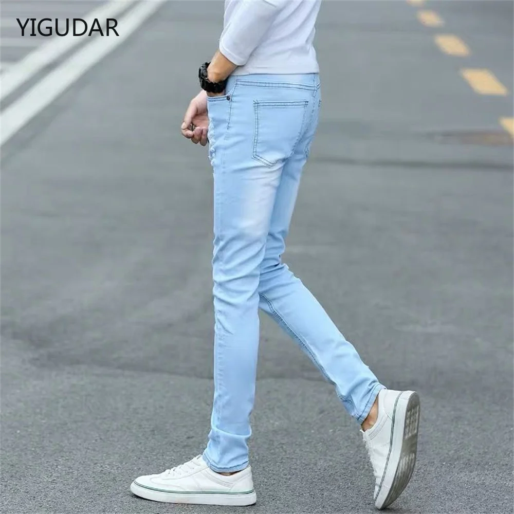 Blue Fashion Mens Jeans Streetwear Male Straight Jeans Trend Casual Pants Men Clothing Classic Style Elasticity Denim Trousers