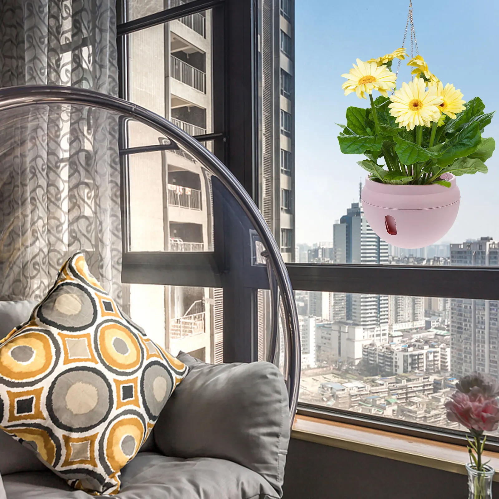 

1Pcs Hanging Succulent Flowerpot Plastic Planter Pink Size L Balcony Garden Plant Hanger Decorative Flower Pot Flowerpot