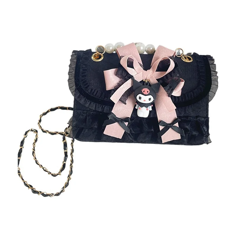 Sanrio Kulomi carino borsa dolce cane dalle orecchie grandi cartone animato nastro di pizzo moda versatile borsa a tracolla leggera