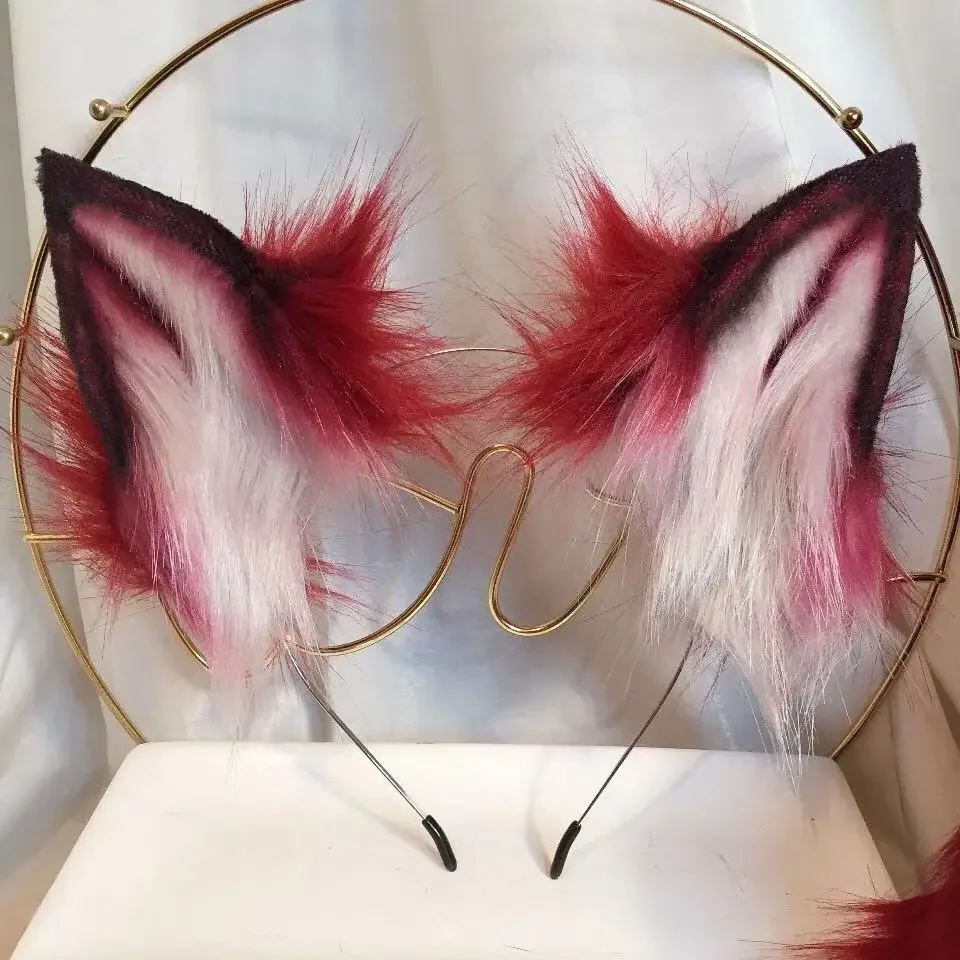 

Custom Handmade Imitation Animal Ear Simulation Red Blood Wolf Fox Cat Ears Hairhoop Headband Tail For Anime Lolita Cosplay Prop