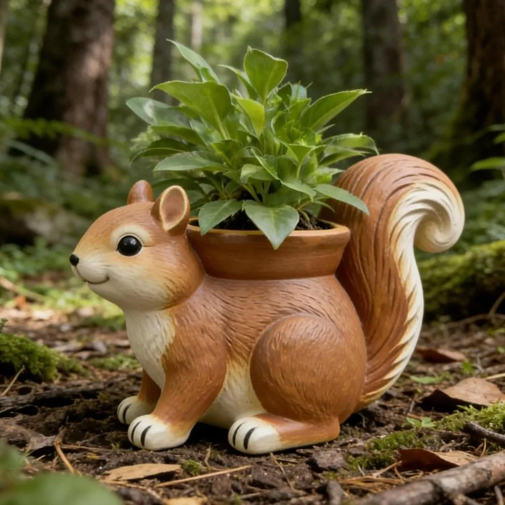 Unique Resin Squirrel Succulent Flowerpot Handmade Squirrel Ornament Desktop Storage Box Cute Pen