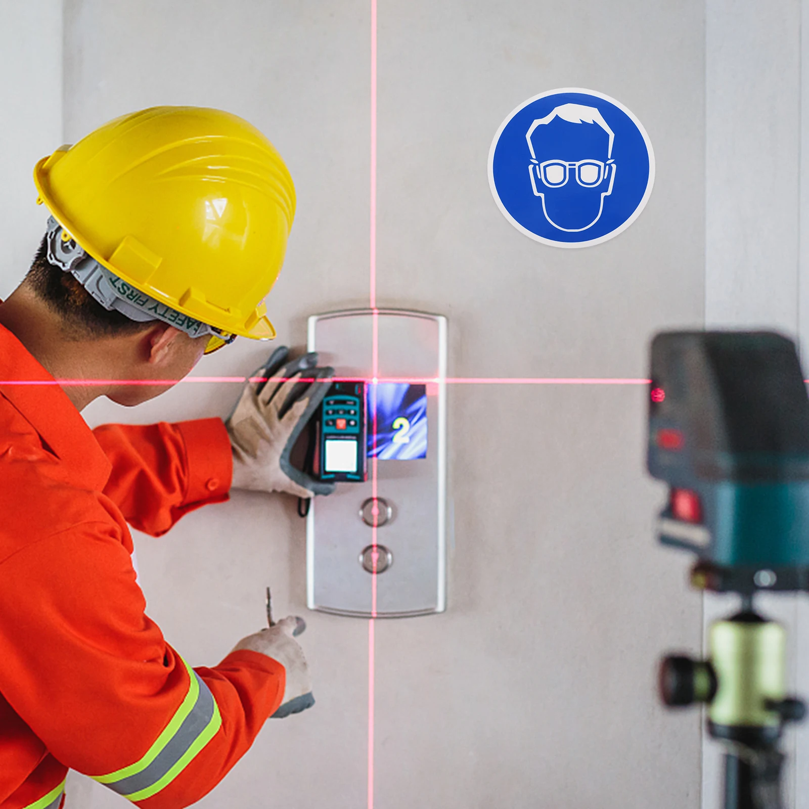 

2 pcs Required Sign 100mm Protective Goggles Sticker Wear Protection Industrial Use Not Fade Self Adhesive Safe