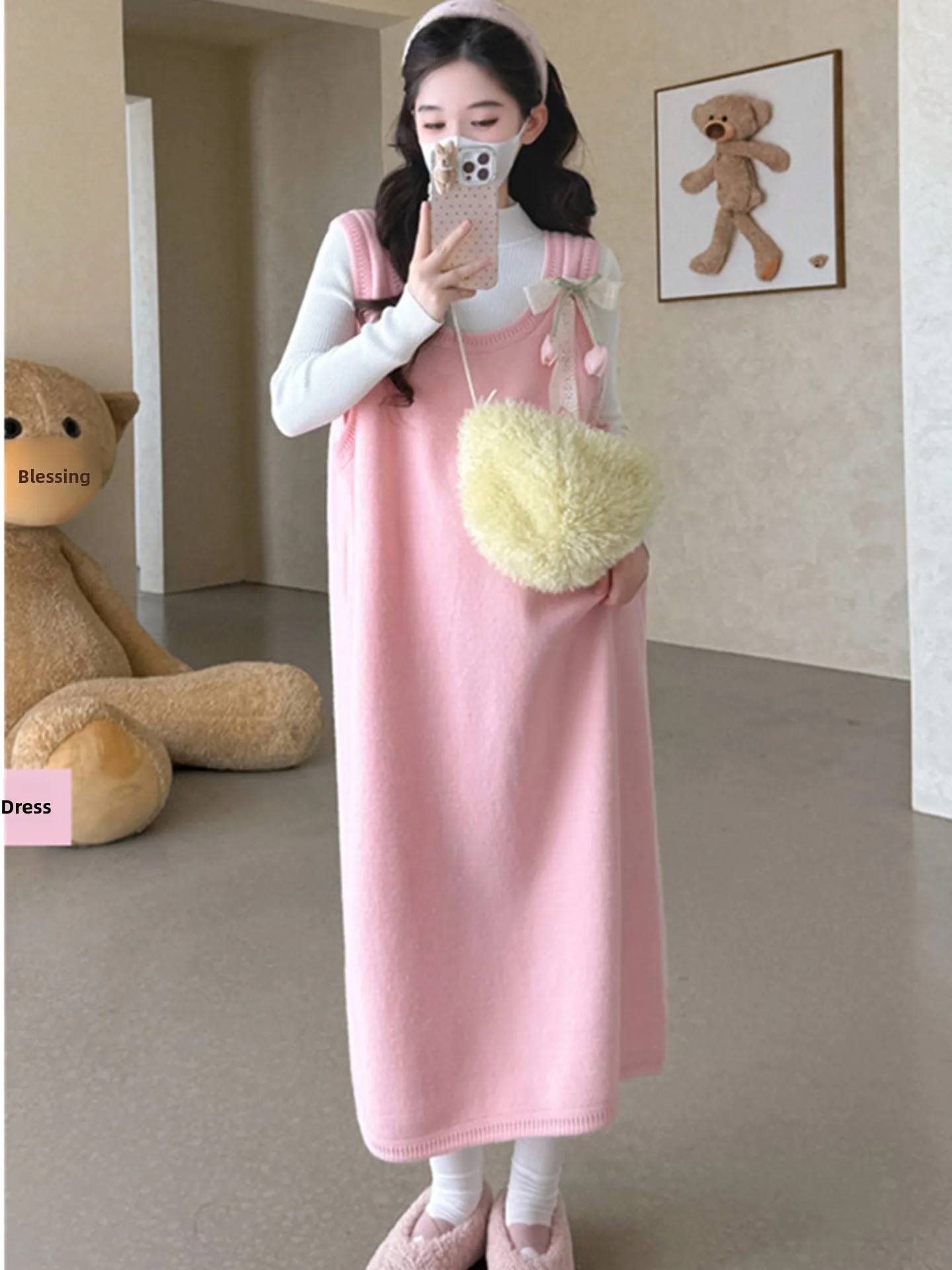 

Faionable Knitted Vest Dr Women's Base Layer Knee-Length Strap Long Skirt Princ Sle Soft Knitwear Autumn New Arrival