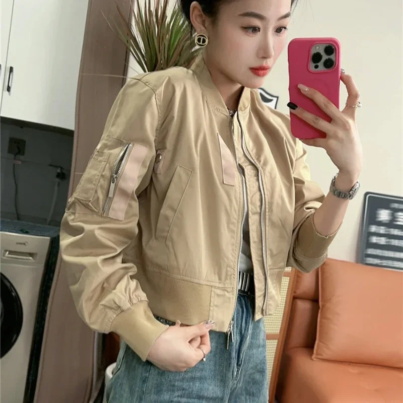 Zip-up Loose Short Bomber Jacket for Women New Products Long Sleeve Casual Baseball Aviator Coat Woman Harajuku Offer Elegant