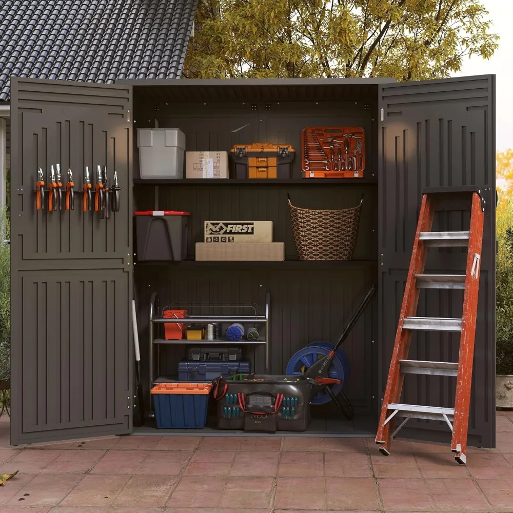 سقيفة تخزين خارجية بلاستيكية عمودية بطول 60 قدمًا مكعبًا، خزانة أدوات حديقة مقاومة للماء، 4.5 م × 2.3 م #3