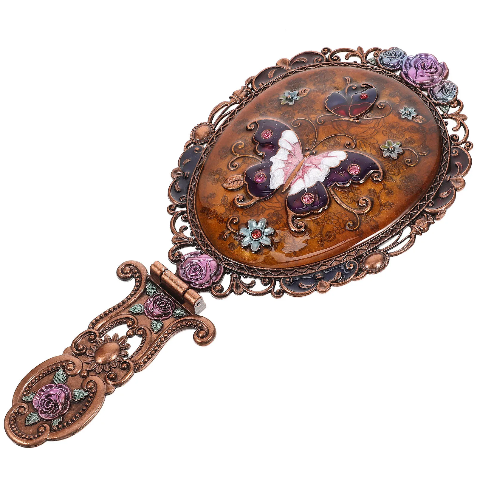 Vintage Handheld Make-up Spiegel Tragbare faltbare Metall Geschenk Reise Vergrößerungsspiegel Handspiegel mit Griff