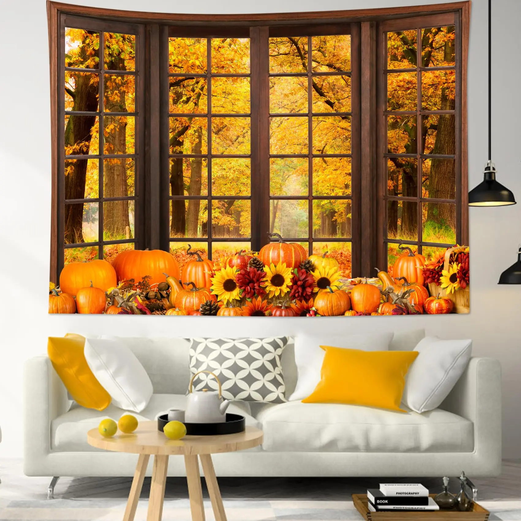 Fall Tapestry Thanksgiving Harvest Pumpkin Maple Leaves Autumn Tapestry Wall Hanging For Living Room College Dorm Office Decor