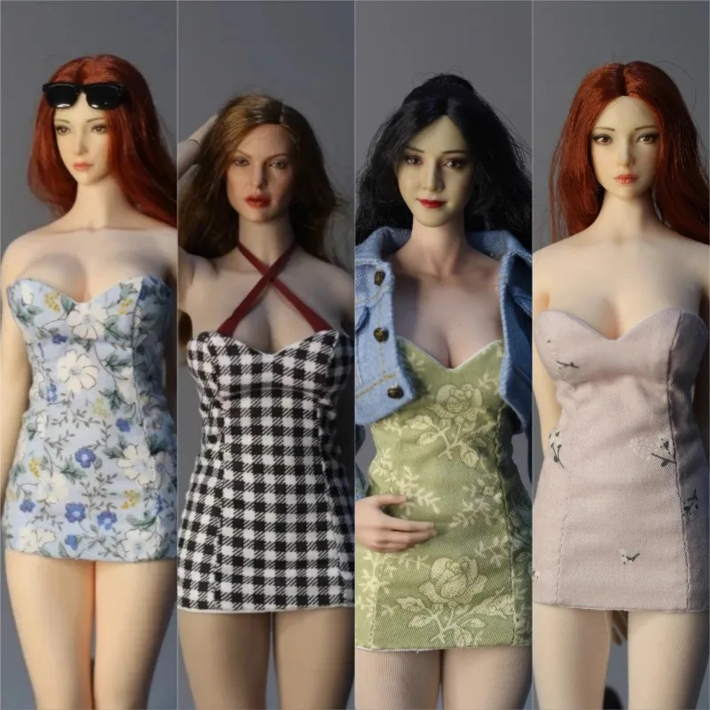 

1/6 Scale Female Floral Checkered Pattern Short Skirt Strapless Dress Clothes Model for 12" Toy Figures S07C AT203 Body