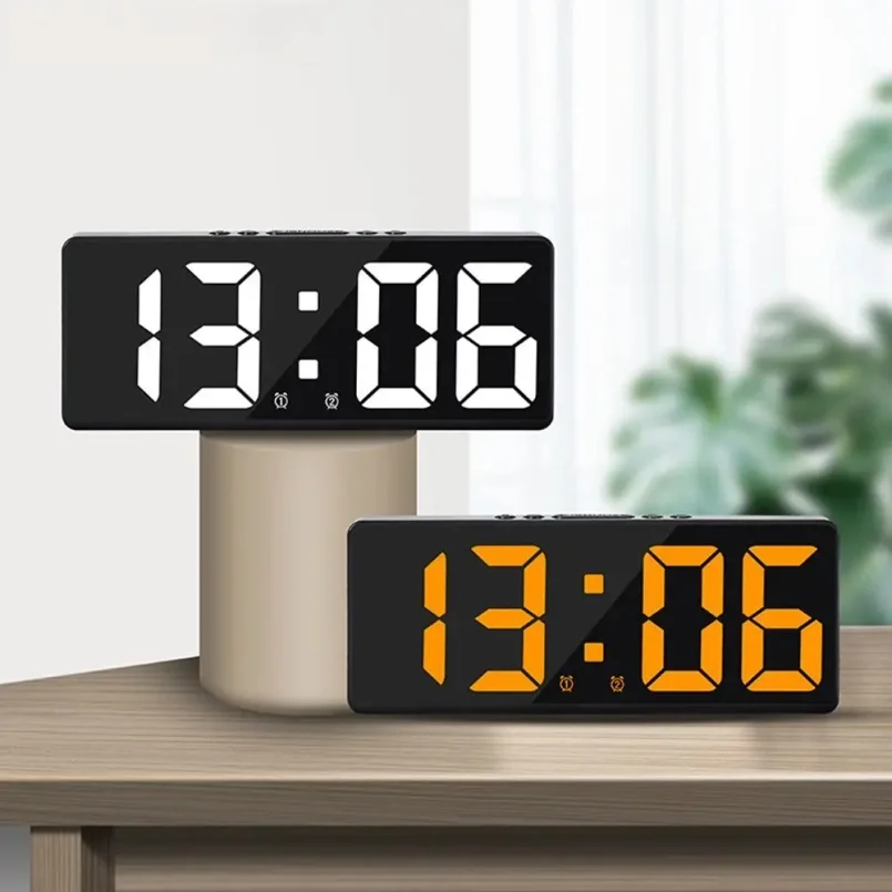 Reloj Despertador LED Multifuncional con Luz Nocturna de Colores, Temperatura, Calendario, Gran Pantalla Digital Electrónica con Retroiluminación, Decoración para el Hogar