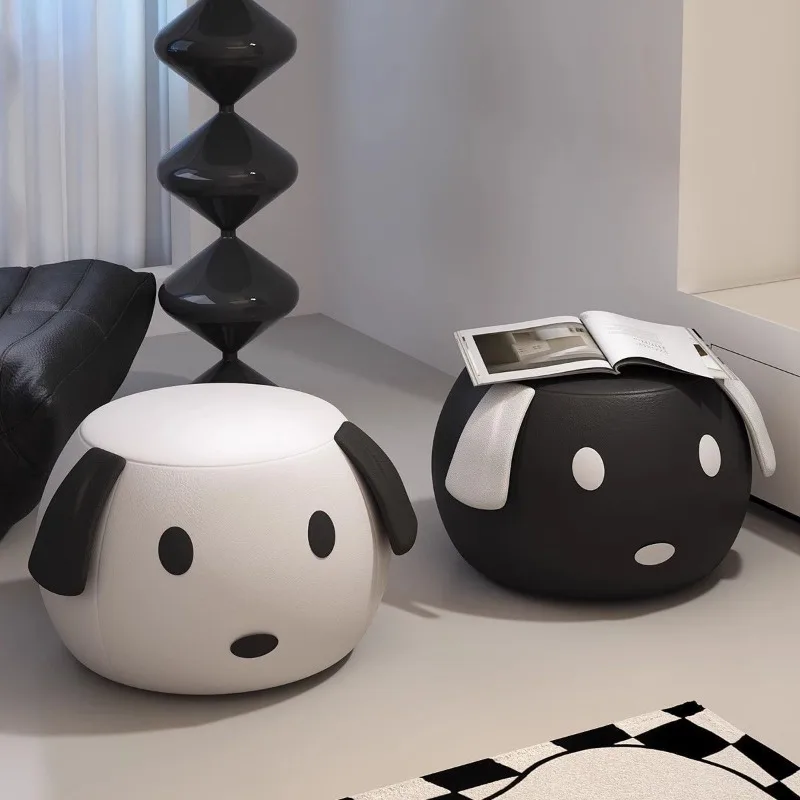 

Dog Stool Cartoon Guest Chair Shoe Change Simple Sofa Stool Soft Bag High Value Breathable Leather