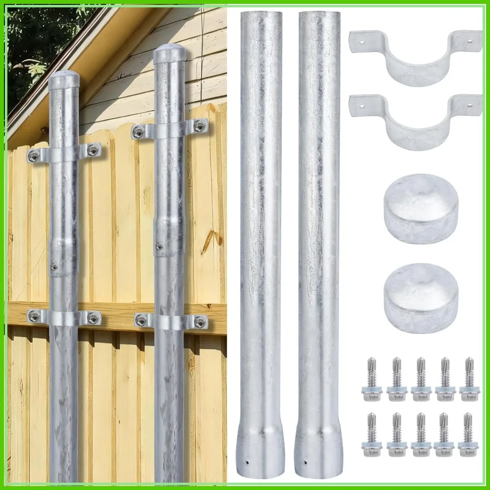 

24" Metal Fence Post Extender for 2-3/8" OD Posts, Heavy Duty Steel, Galvanized, 2 Pack