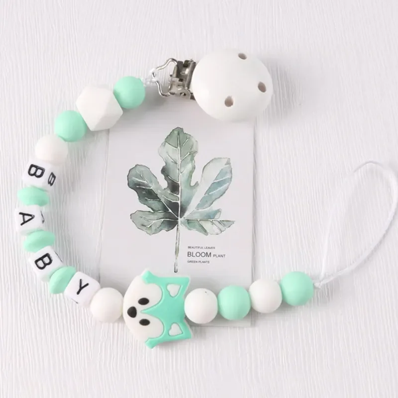 NEW Personalized Name Handmade Food Grade Pacifier Clips Chain Silicone Fox Baby Teething Teether Eco-friendly Dummy Holder Gif