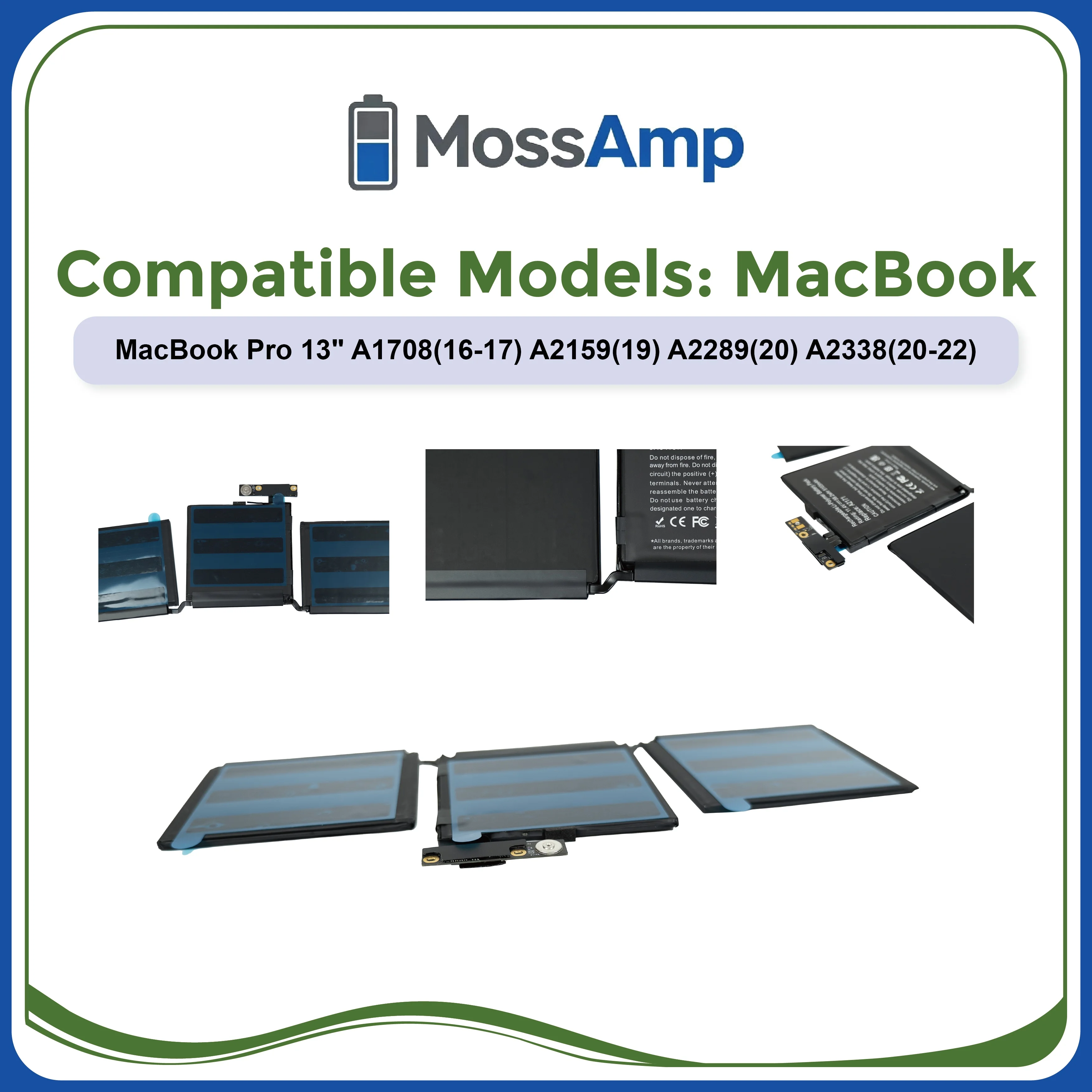 MossAmp A2171 Battery for Apple MacBook Pro 13-inch A2159 A2289 A2338 2019 2020 M1 M2 MUHN2LL/A 616-00578