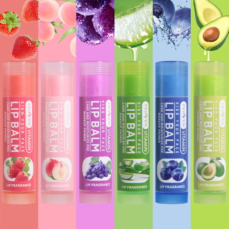 6PCS Fruity Lip Balm Set – Hydrating & Nourishing Lip Care with Strawberry Peach Grape Aloe Blueberry Avocado