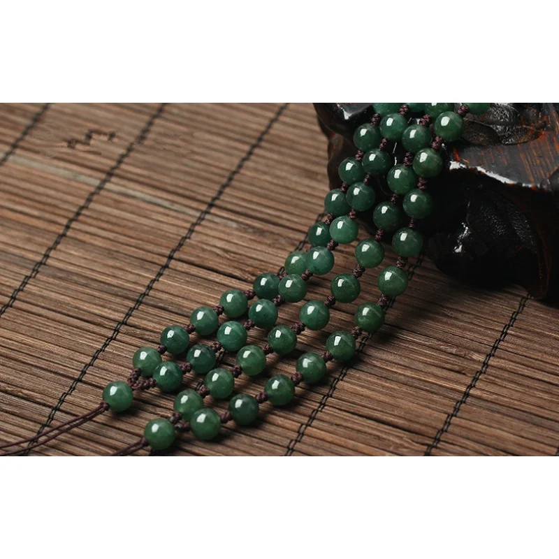 Emerald Chain Hand-Woven Pendant Jade Oil Green round Bead Lanyard Necklace Rope