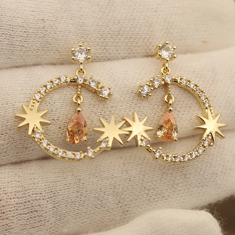 New Sight Luxury Crystal Waterdrop Stud Earrings for Women Fashion Brand Jewelry Trendy Zirconia Star Earrings Gift