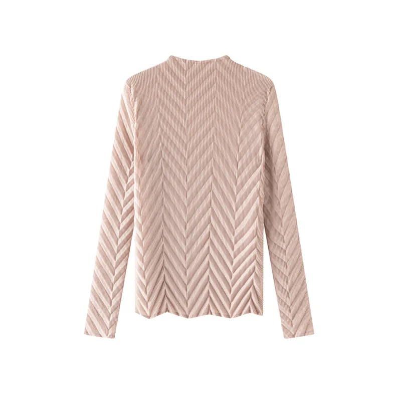 ミヤケプリーツ 2026 春新作 ラウンドネック 無地 プリーツブラウス 多用途 長袖Tシャツ インナーシャツ レディース