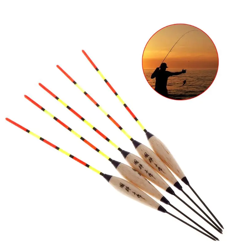 5 pz/set galleggiante da pesca coda fluorescente boa galleggiante luminosa affrontare Barr galleggiante in legno Set per la pesca sul ghiaccio