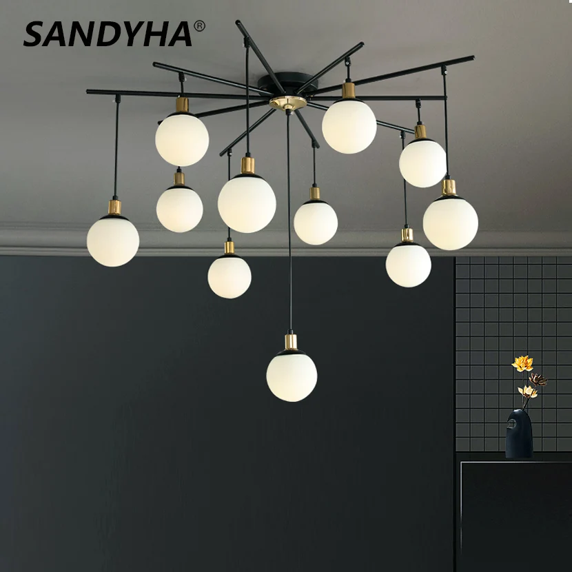 sandyha lustre de vidro fosco quarto molecular aranha decoracao moderna estetica nordica vivendo pendurado luz 01