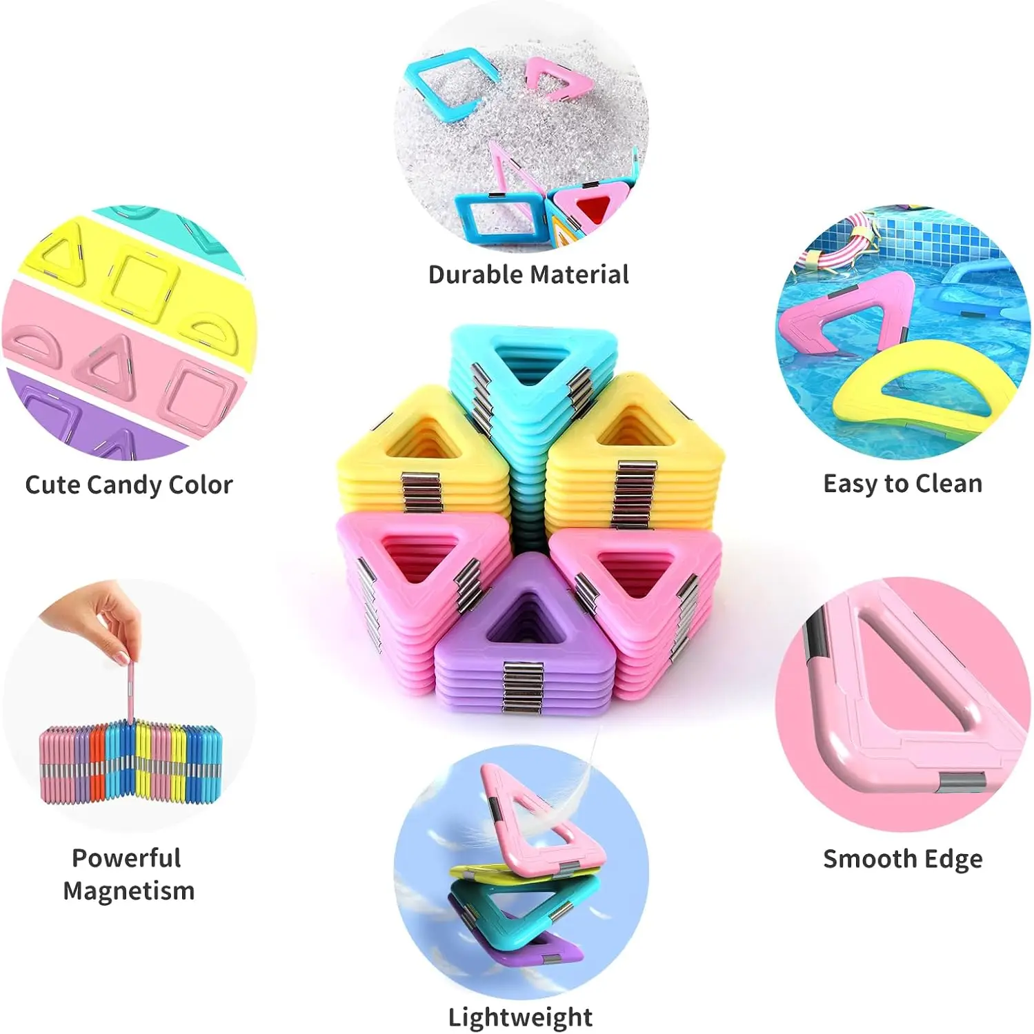 Ladrilhos magnéticos coloridos doces de 40 peças para 3-6 anos - Aprendizagem STEM, Blocos de construção criativos, presentes perfeitos para crianças pequenas para meninos