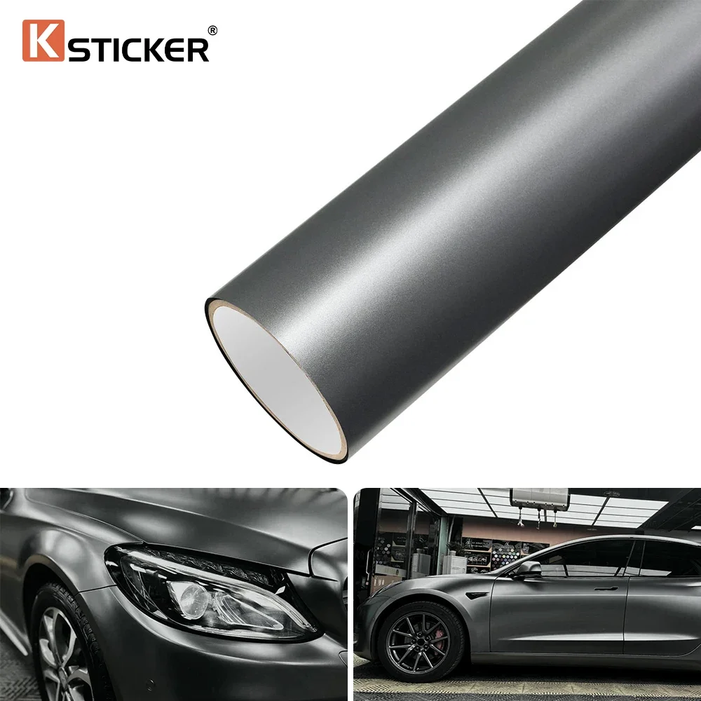 

Ksticker Premium Car PET Wrap Vinyl Film Matte Metallic Charcoal Grey Durable Base Cover Vehicle Full Partial Body Wrap Modified