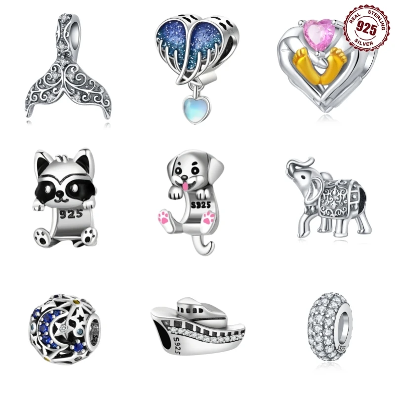 

New 925 Sterling Silver Real 100% 9 style animal Simple Charm Beads Original Bracelet Diy Jewelry Evening Party Bash Gifts