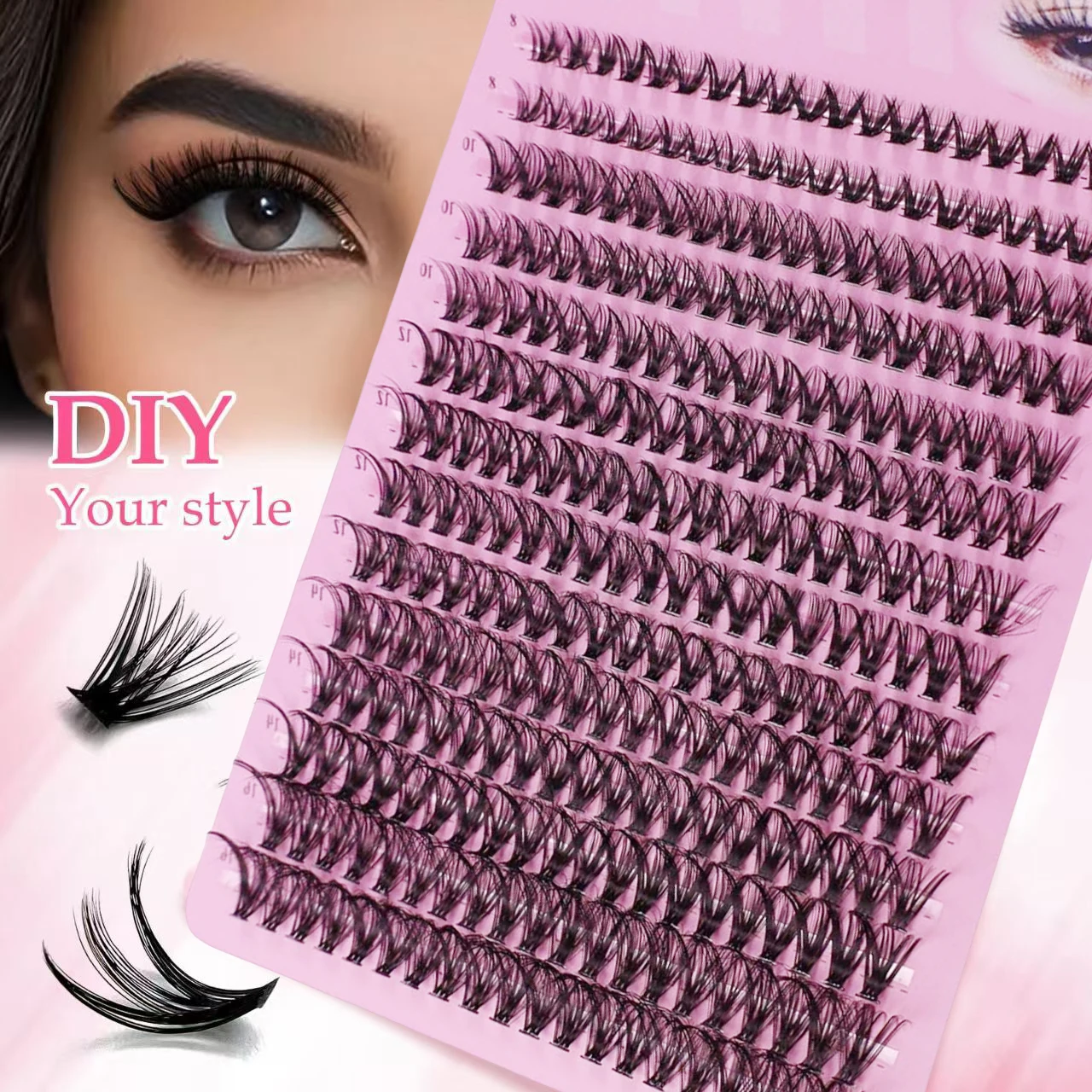 14 pièces 40D 8-16mm mélange d-roll cils grappes, extension de cils simples, faux cils doux et naturels, extension de cils bricolage