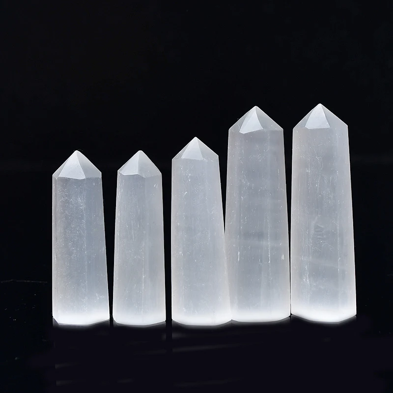 Natural Crystal Selenite Quartz Crystal Point Healing Stone Hexagonal Prisms 50-80mm Obelisk Wand Stone Chakra Home Decor 1PC