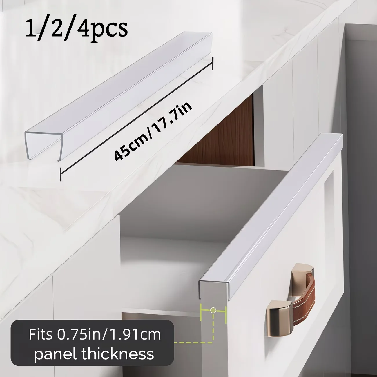 45cm/0.15in Flexible Slip-On Plastic Edge Guard,Cabinet Door Protector,Slimline Cabinet Edge Protector- Prevents Chipping, Wear
