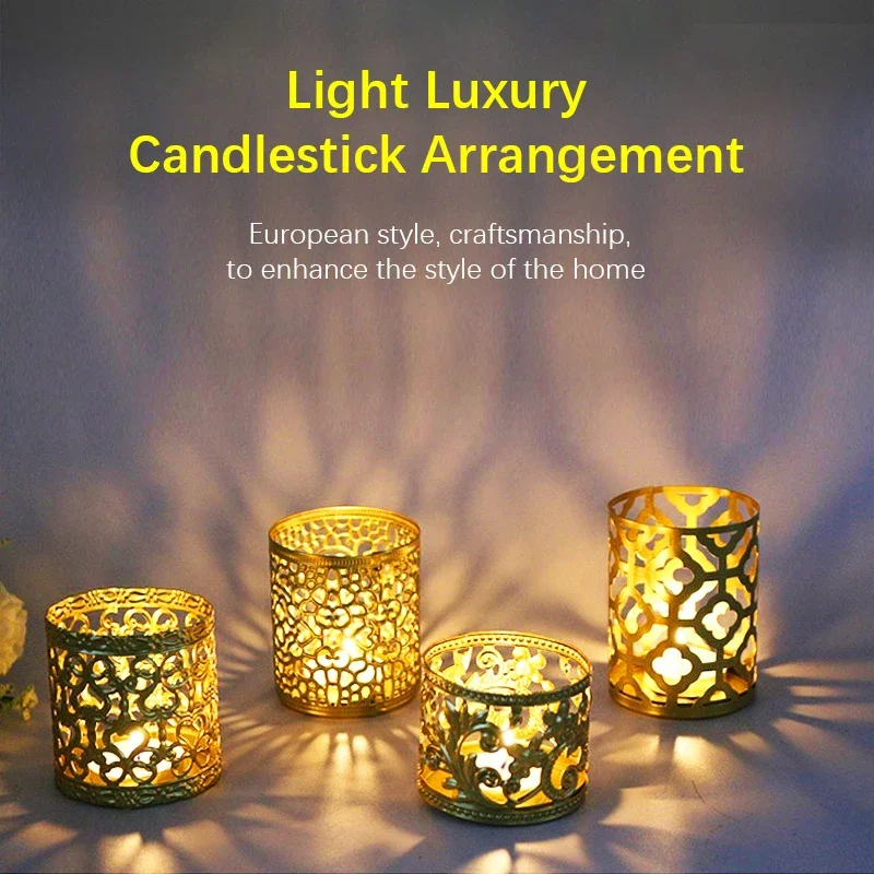 New Scandinavian Gold Geometric Hollow Iron Candle Holders Creative Aromatherapy Cups Home Ornaments Desktop Decorative Lamp