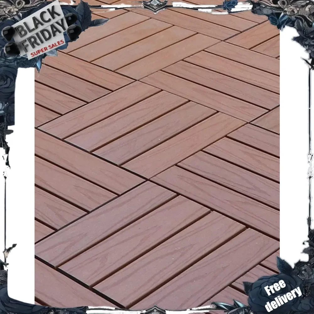 11pcs Wooden Decking Tiles Waterproof Wood Click Deck Board Raised Hardwood Flooring for Patio Balcony Garden 30 X 30 cm