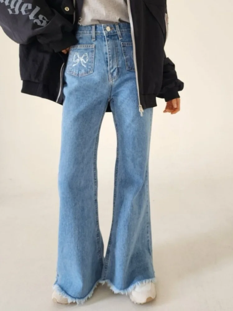 

Slimming Faion Knot Slit Denim Jeans Street Sle Spring Autumn Women's Premium Quali No Brand Registered Trade...