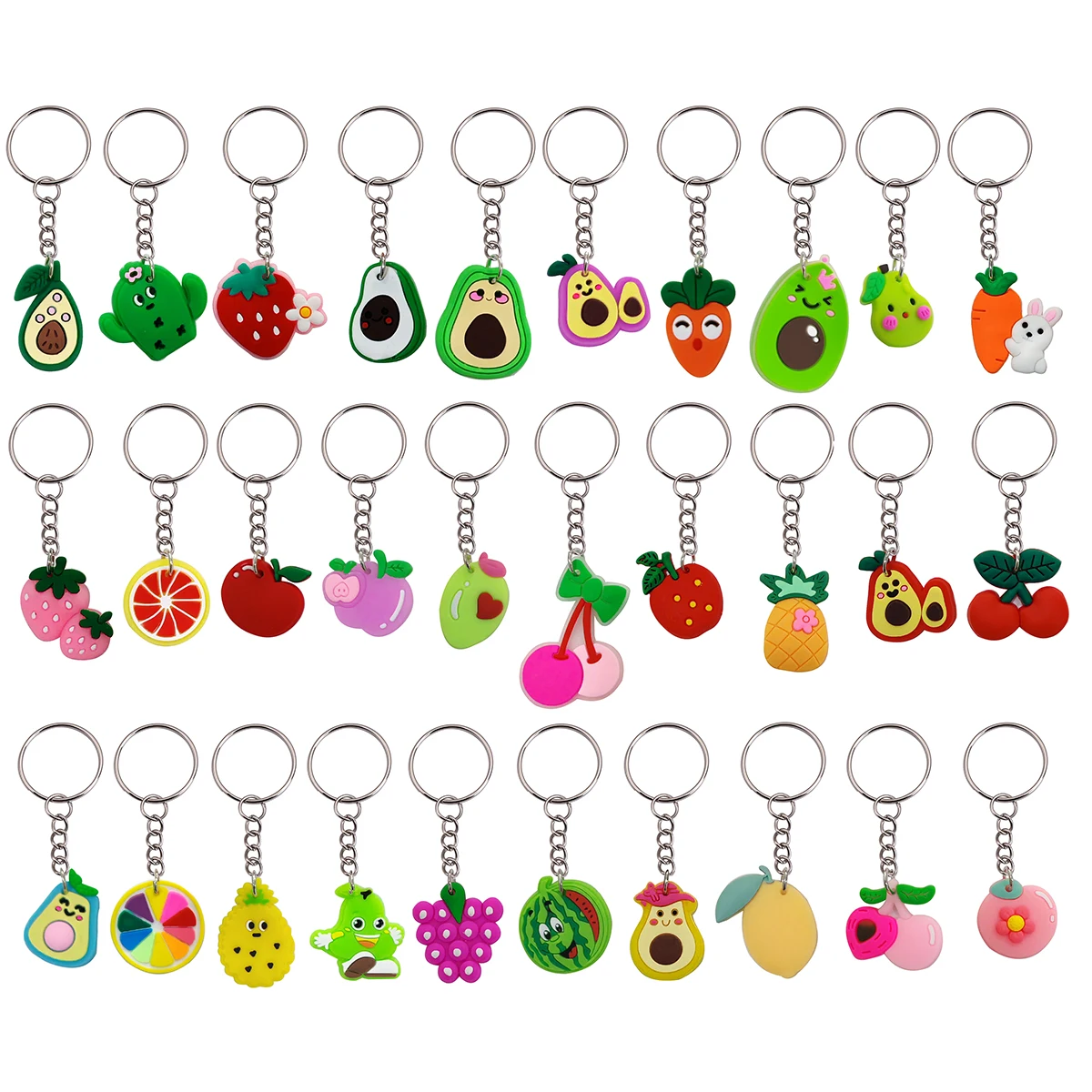 30 Stück, verschiedene Designs, imitierte Cartoon-Frucht-Schlüsselanhänger, niedliche Accessoires für Handtaschen, Rucksäcke und Taschen, als Mitbringsel für Partys oder als Geschenk. – Detail 2