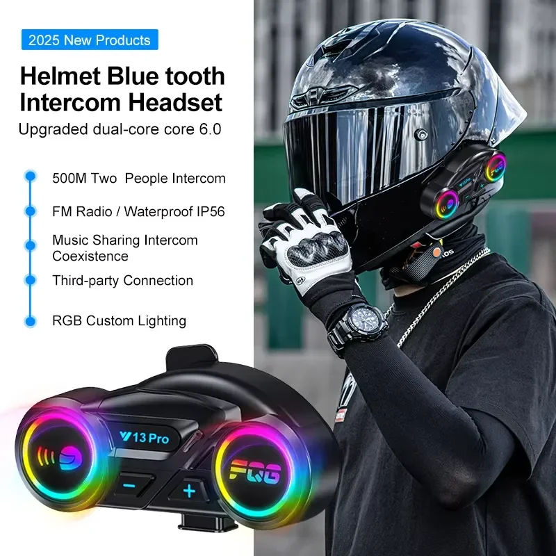 BOLRZO Y13 PRO 6.0 chip motorcycle helmet intercom headset, voice-activated Bluetooth helmet intercom headset with long