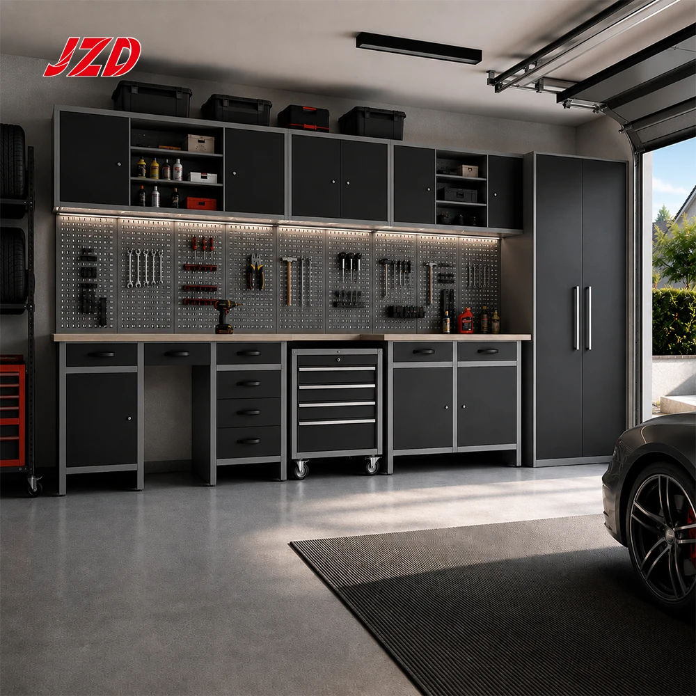 JZD Modular Heavy Duty Garage Tool Cabinet Set with Workbench Pegboard Metal Storage System OEM Available 300kg Load Capacity