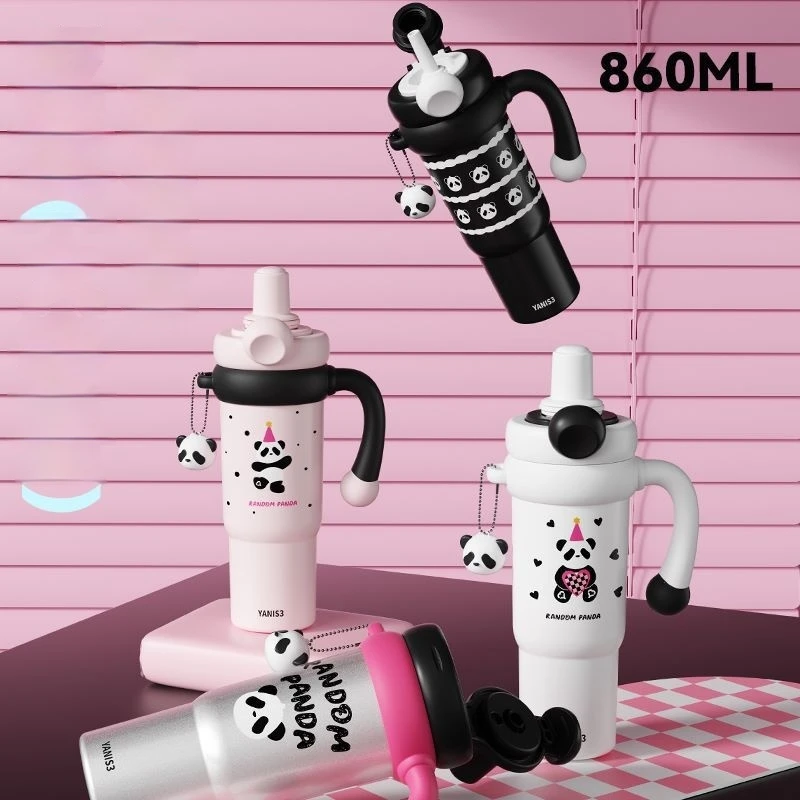 Revestimiento de cerámica Big Mac de alta capacidad, forro interior Kawaii Ice King Cup Girl Student, nuevo patrón, taza de vacío de paja atractiva