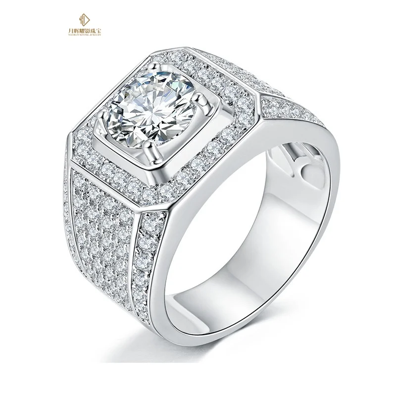 Luxury Personalized Custom D Color VVS 1-5ct Moissanite Punk Style GRA Certified 925 Sterling Silver Mens Wedding Ring