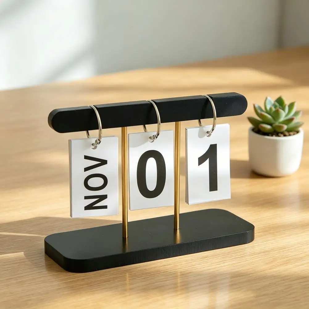 Calendar Decorative Desk Calendar Wooden Perpetual Desk Calendar Style with Day Month Display Reusable Desktop for Office Home