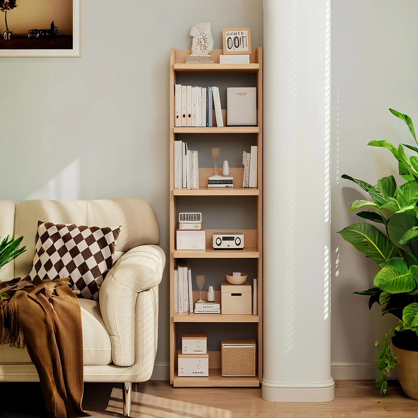 Solid wood bookshelf, floor-standing multi-layer shelving for home use, living room wall-mounted low cabinet, storage cabinet,