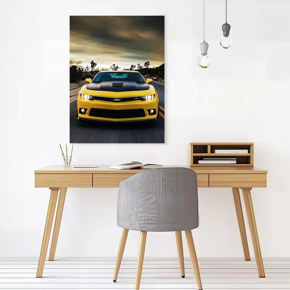 Yellow Sports Car Camaro Canvas Poster Customizable Printed Canvas Painting Wall Art for Fans Specialty and Themed Home Decor