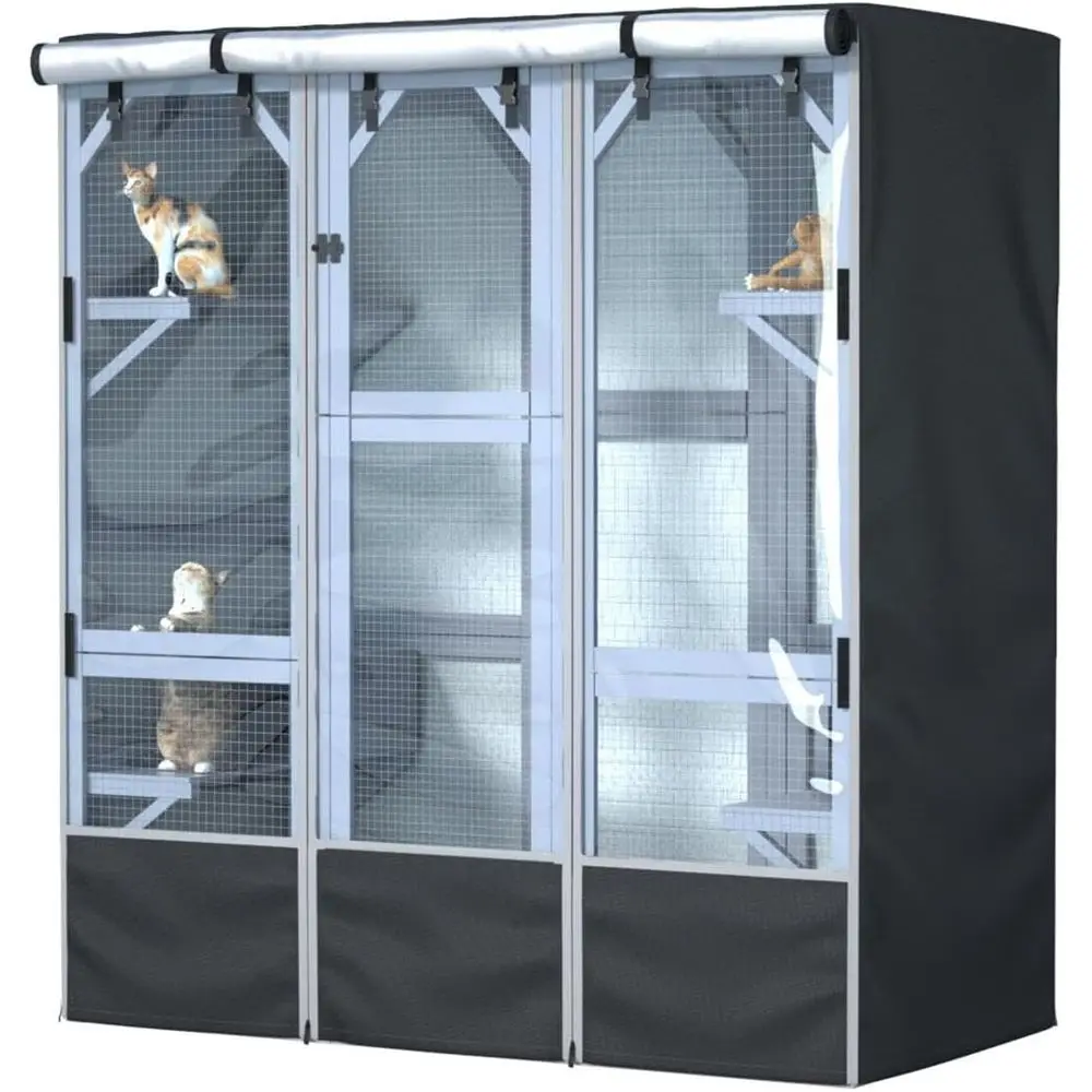 

Outdoor Cat House Cover 63 L x 33 W x 70 H - 600D Waterproof Protective Cover for Large Cat Enclosures, Full Coverage Protection