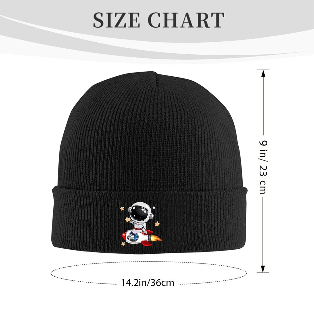 Astronaut Riding Rocket Knit Beanie Hat Unisex Warm Winter Space-Themed Acrylic Beanie for Men Women