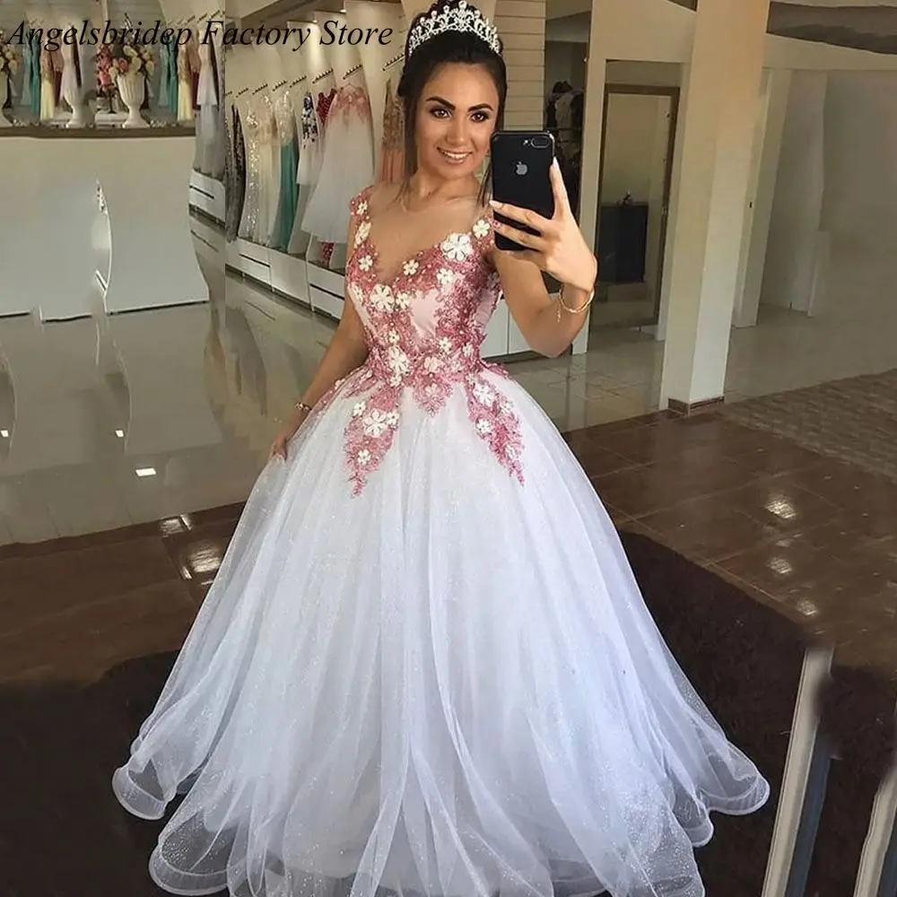 

Angelsbridep Tulle Ball Gown Quinceanera Dresses 2022 For Sweet 15 Appliques Flowers Puffy Princess Debut Gowns Robes De Soirée