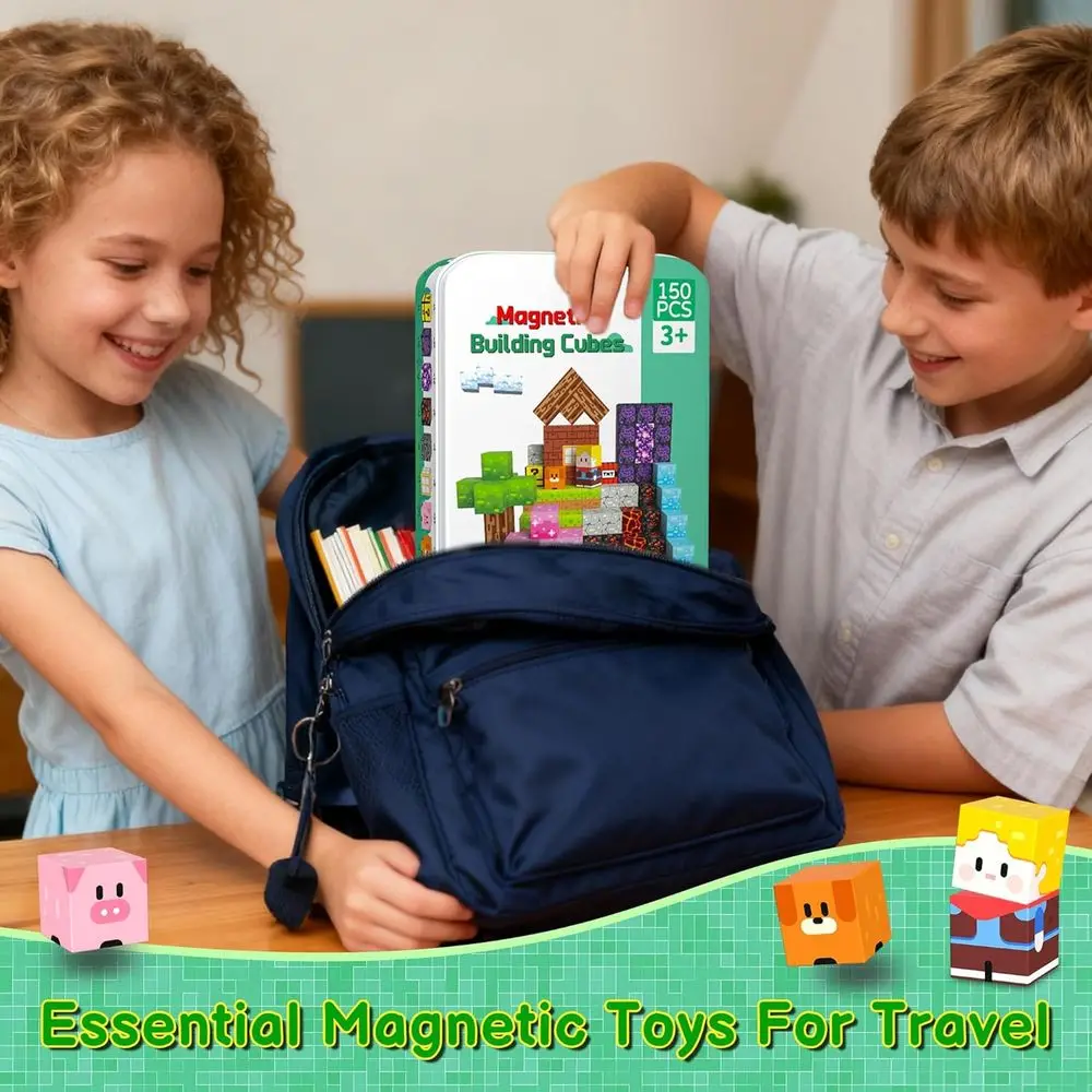 STEM 자석 빌딩 큐브 세트 - 150개 틴 박스, 4-12세, 어린이 생일 또는 크리스마스 선물로 완벽