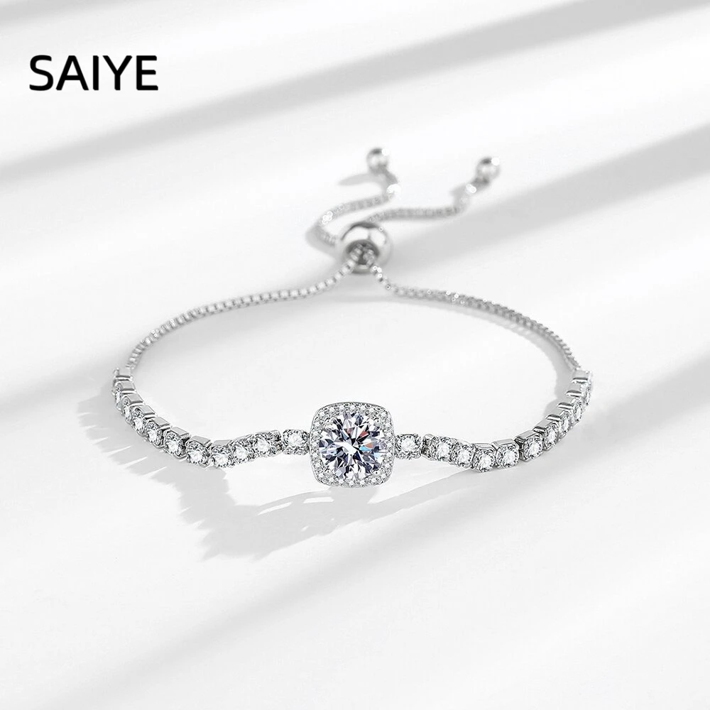 925 Sterling Silver Square Halo Cubic Zirconia Bracelet for Women Adjustable Sparkling CZ Tennis Bracelet Fine Jewelry Gift