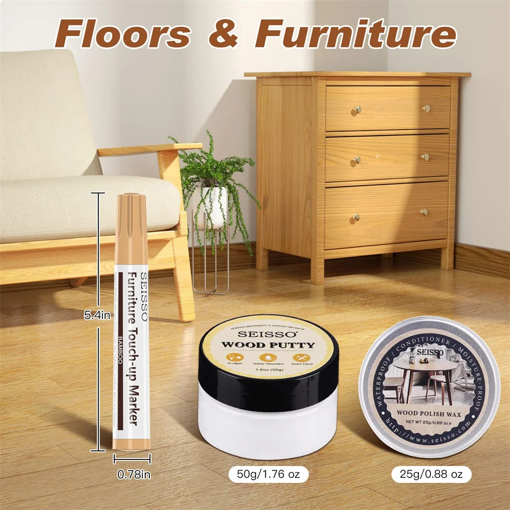 12Colors Furniture Touch Up Pen Upgrade Wood Scratch Repair Kit 19Pcs with Polish Wax Putty for Cracks Holes Stains Floors Table
