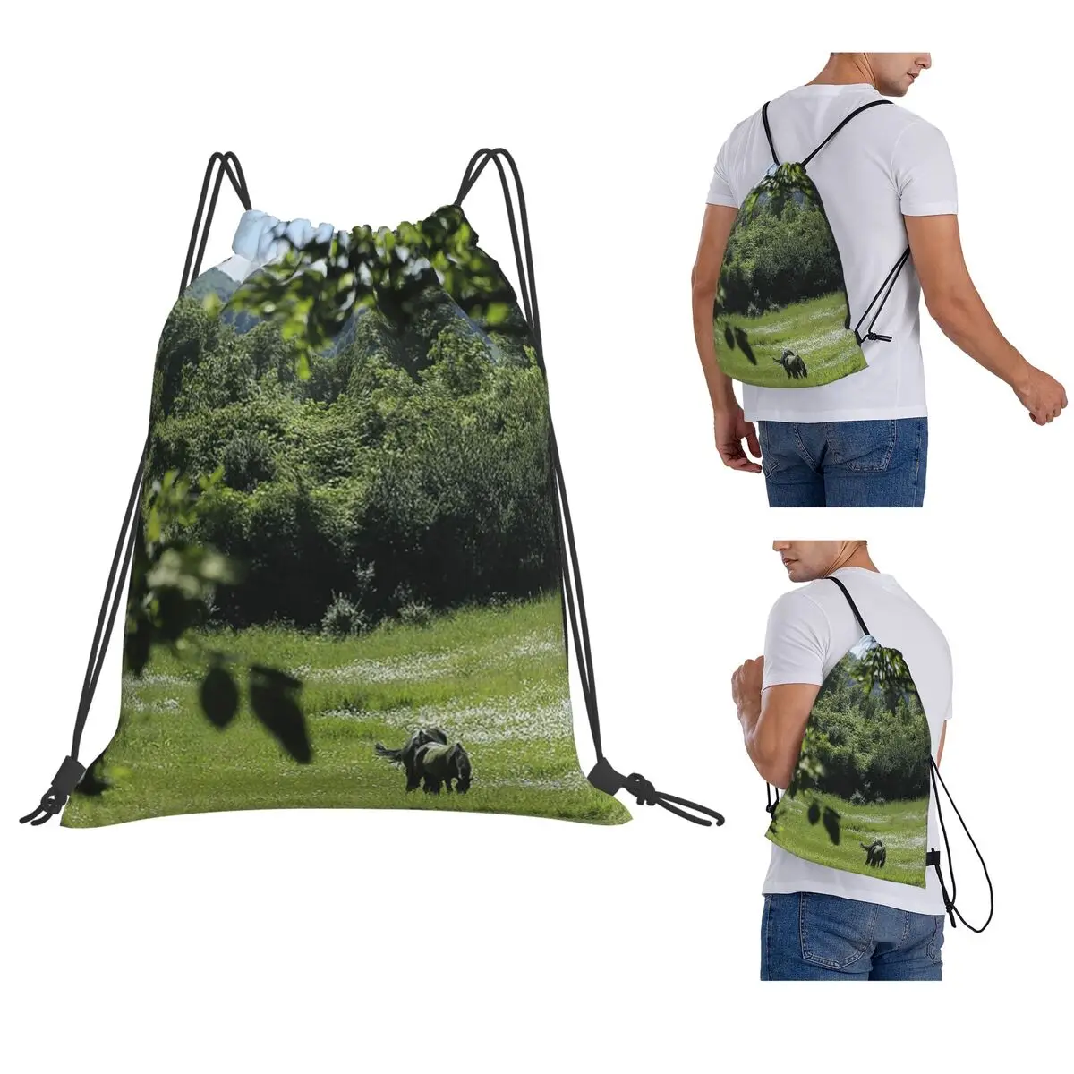 Horses In The Meadow Backpacks Multi-function Drawstring Bags Sports Bag Book Bags for Travel Students