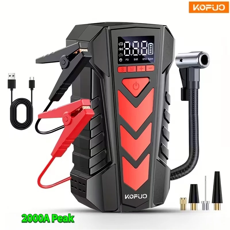 

2000A Car Jump Starter with 150PSI Air Pump, Portable Power Bank & Emergency Battery Booster for Cars