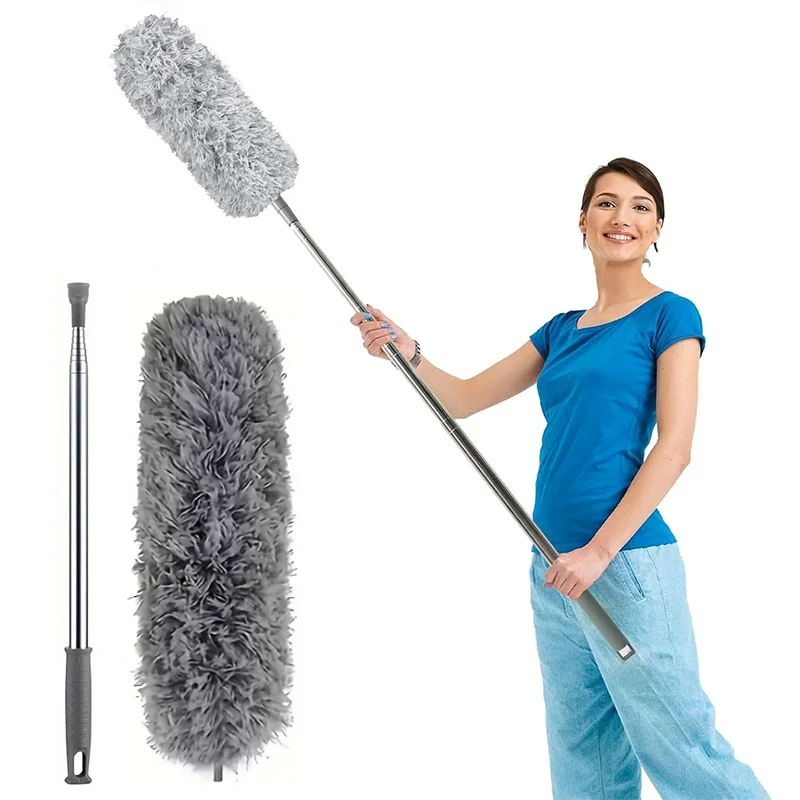 Retractable Microfiber Duster, Artificial Feather Duster with Telescopic Long Extension Pole, Scratch-Free to Ceiling Washable H