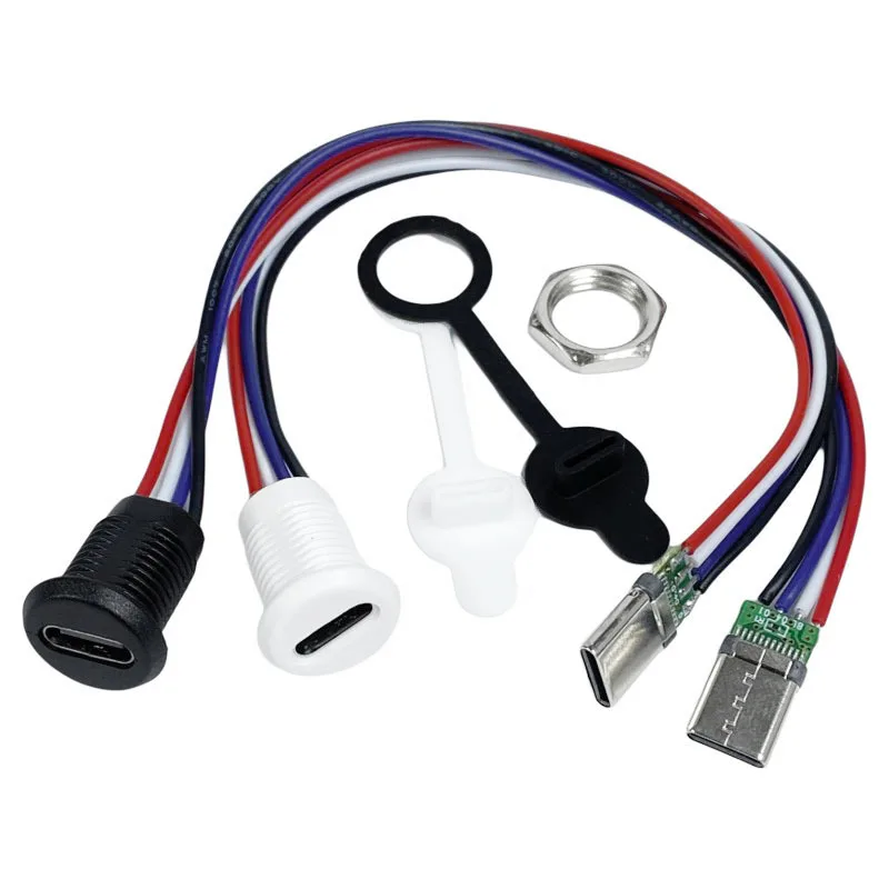 Type C 4Pin Female to Male Charging Adapter Threaded Panel Mount with PH2.0 Terminal Optional for Desk Lamp Car DIY